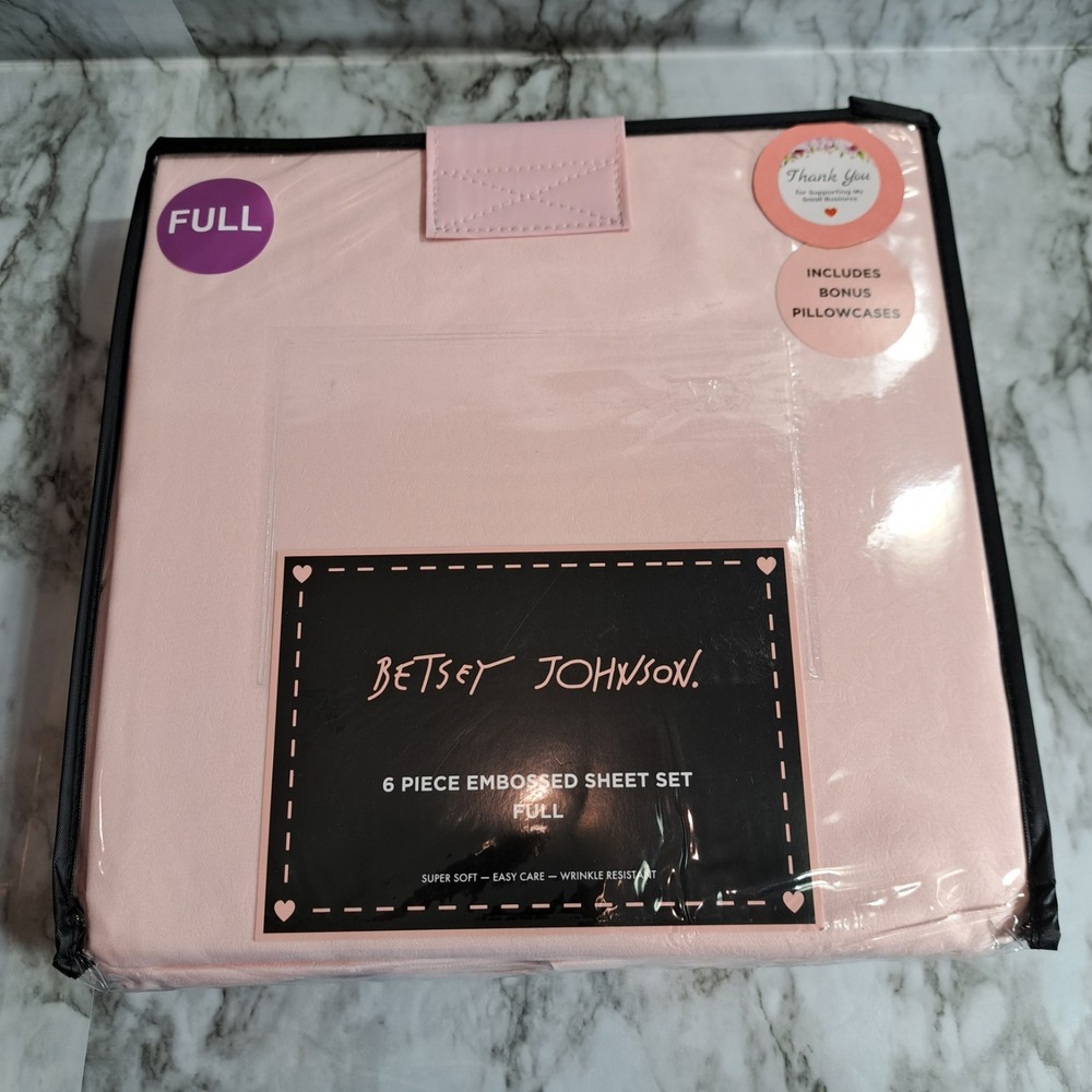Betsey Johnson Full 6 Piece Embossed Sheet Set Pink Includesโ Bonus Pillowcases